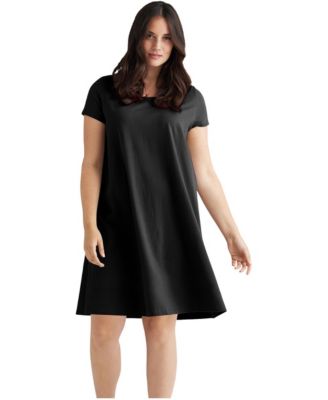 Women's Cotton Spandex A-Line Scoop Neck Short Sleeve Tee Dress