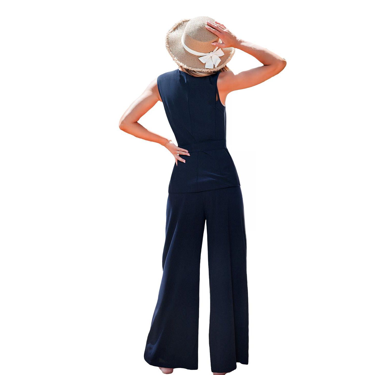 Женский комплект Cupshe Wrap Belted Wide Leg Pants Set, цвет: Средний синий — фото 3
