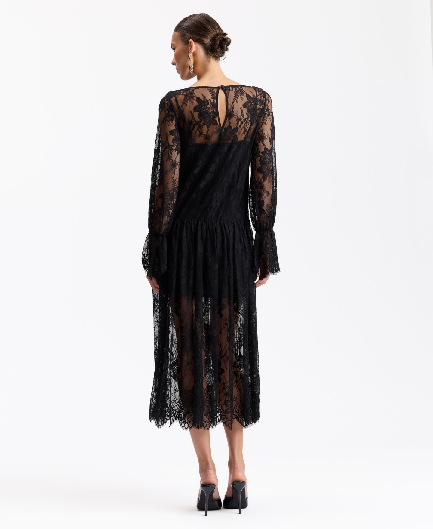 Женское платье Avec Les Filles Floral Drop-Waist Lace Midi, цвет: Чёрный — фото 5