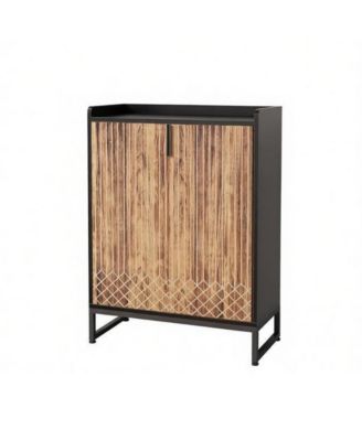 Freestanding Shoe Cabinet with 2 Doors and 5 Open Storage Cubbies