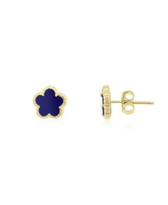 Lapis Spring Flower Stud Earrings 14K