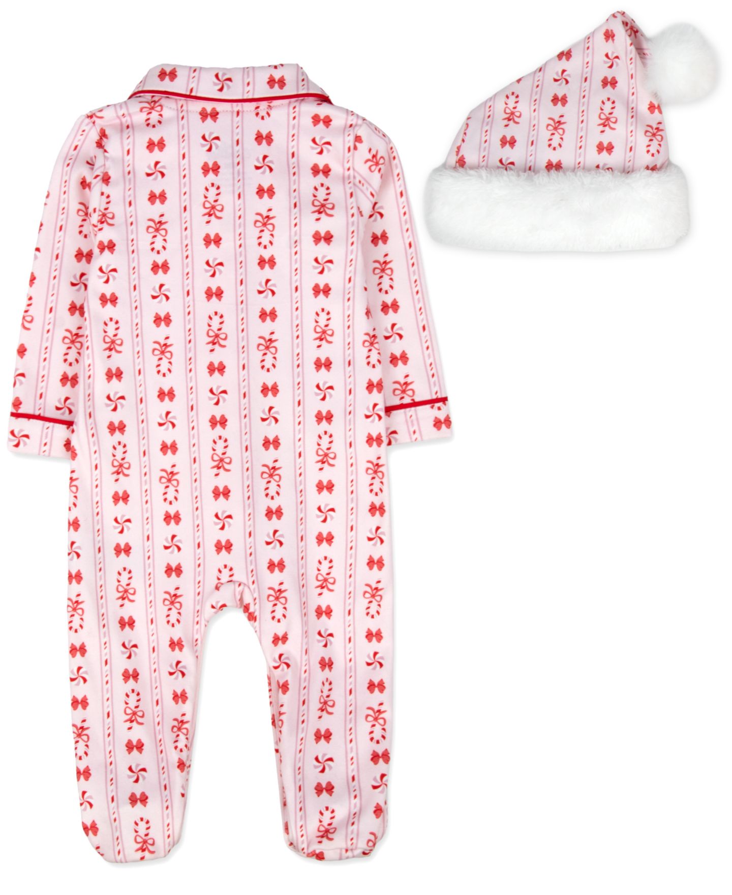 Baby Essentials Детские шляпы Essentials Baby Boys' or Baby Girls' My First Christmas Santa Footie and Hat, 2-Piece Set, цвет: Розовый — фото 2