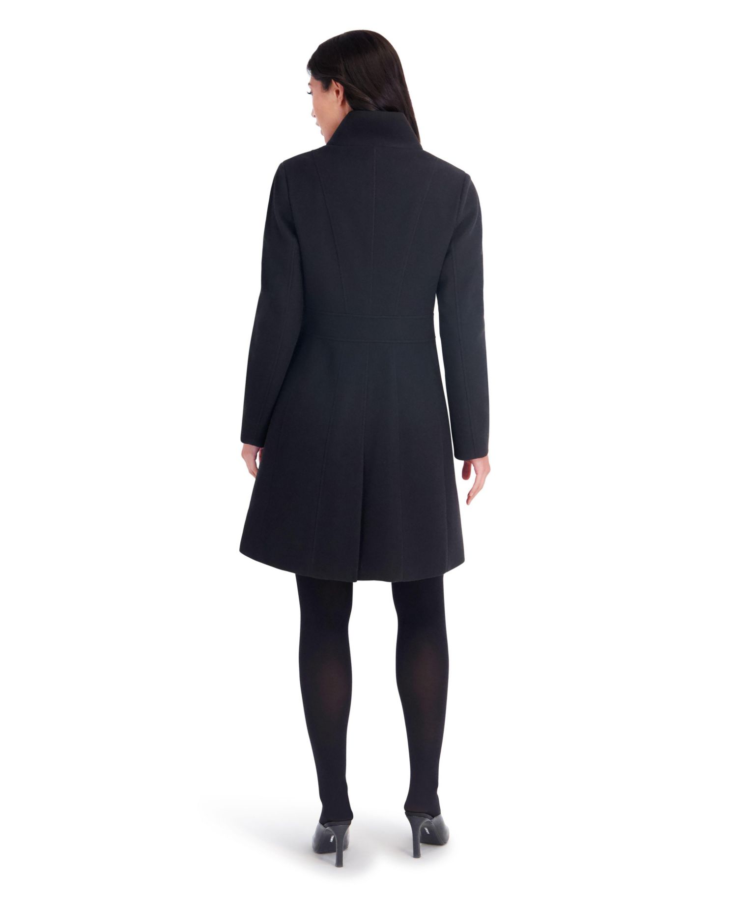 Women's Faux Wool Pea Coat With Asymmetrical Button Formation