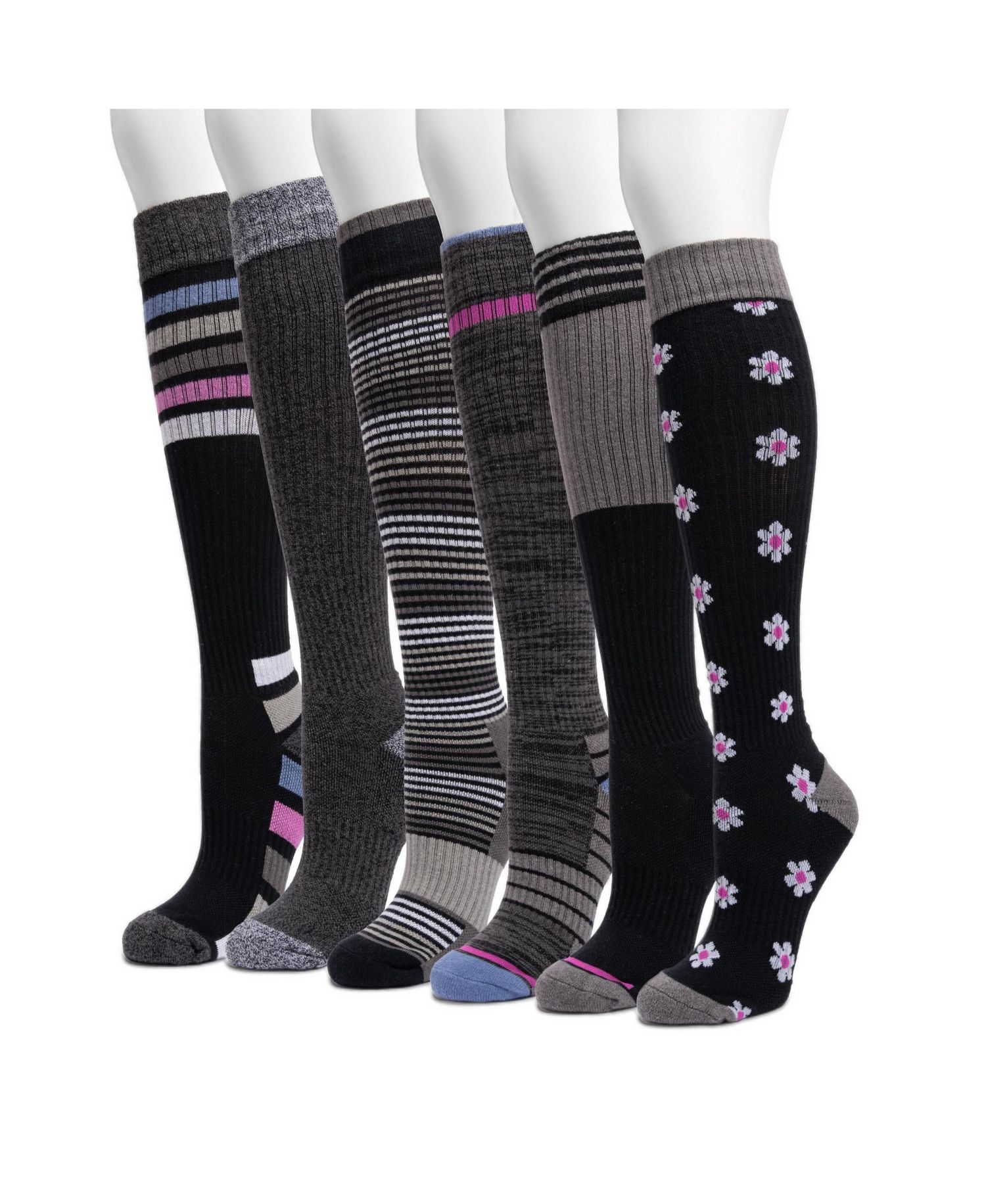 Women's 6 Pair Pack Compression Knee High Cotton Socks