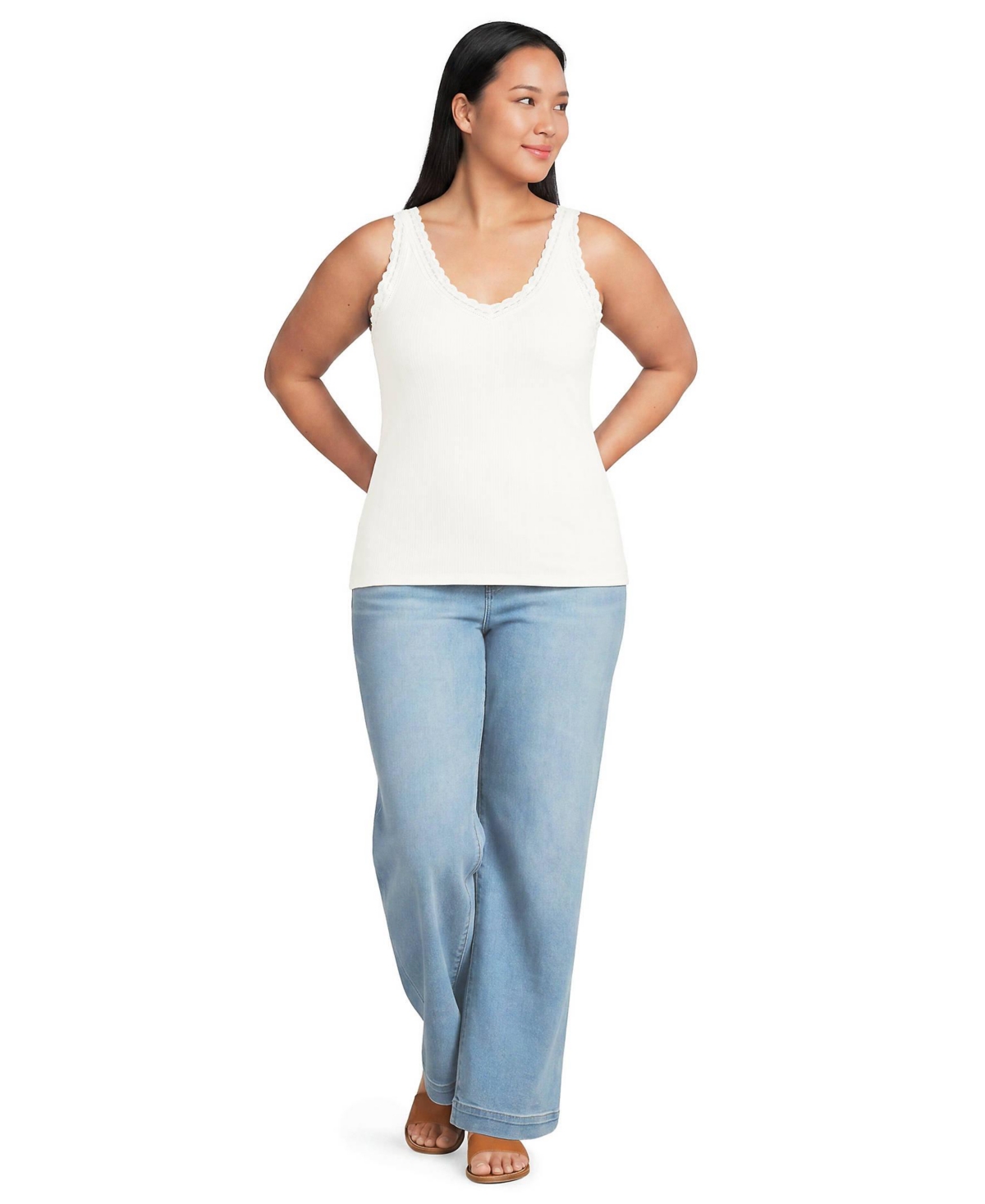 Lands' End Plus Variegated Micro Rib Lace Trim Cami