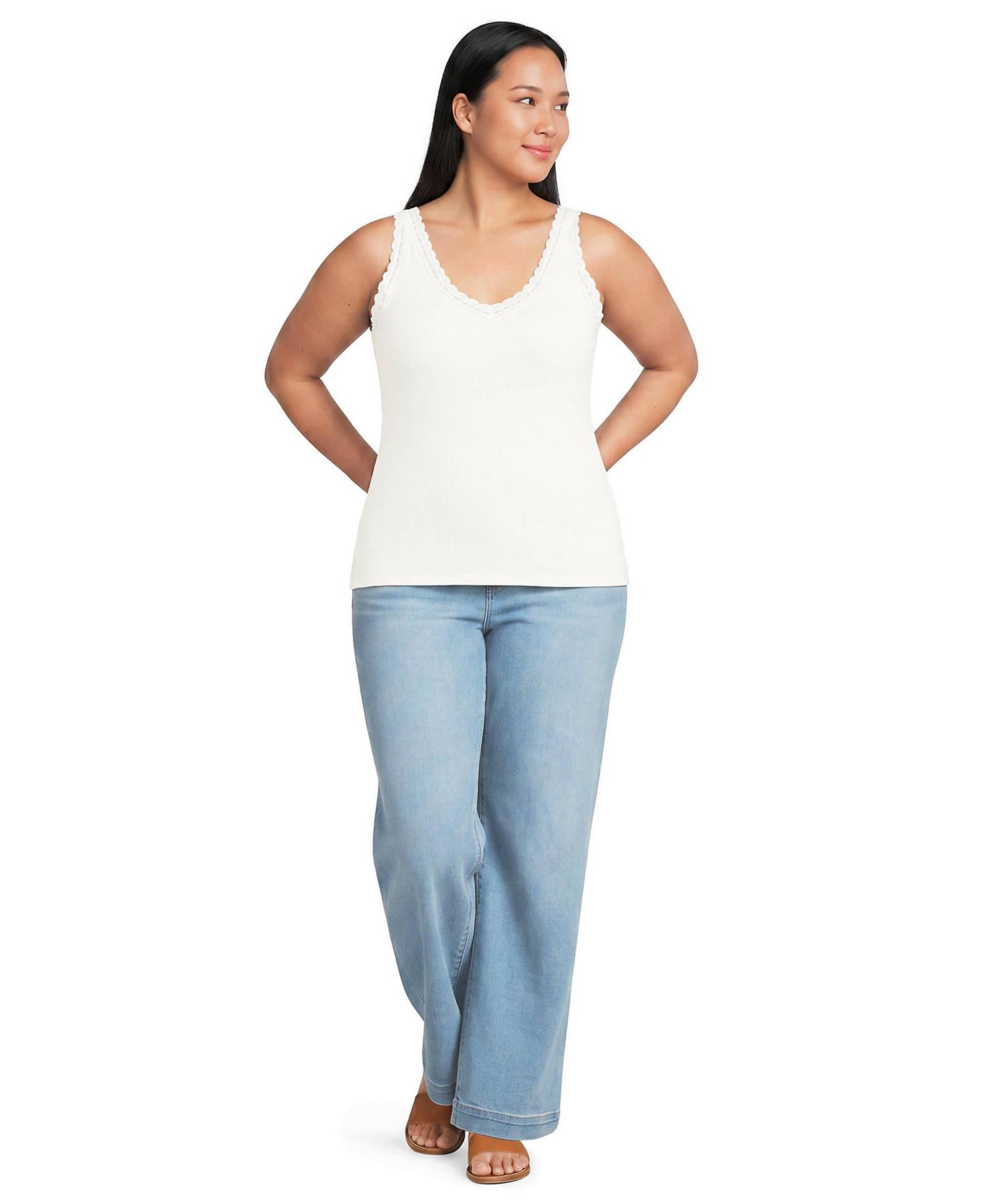 Plus Size Variegated Micro Rib Lace Trim Cami