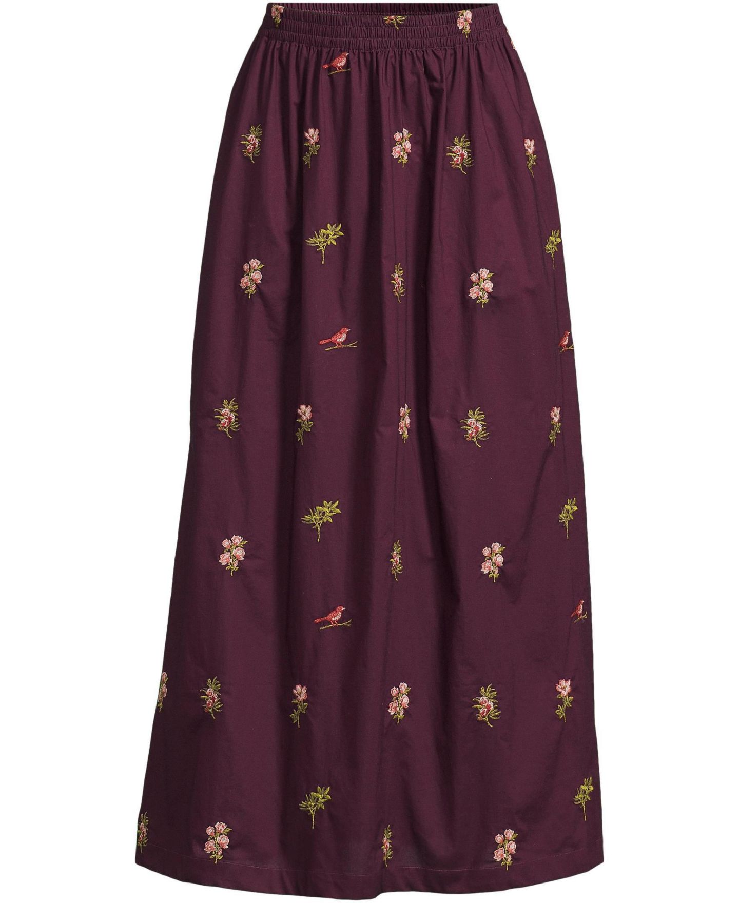 Женская юбка Lands' End Poplin Pull On Maxi, цвет: С принтом / Бордовый — фото 3