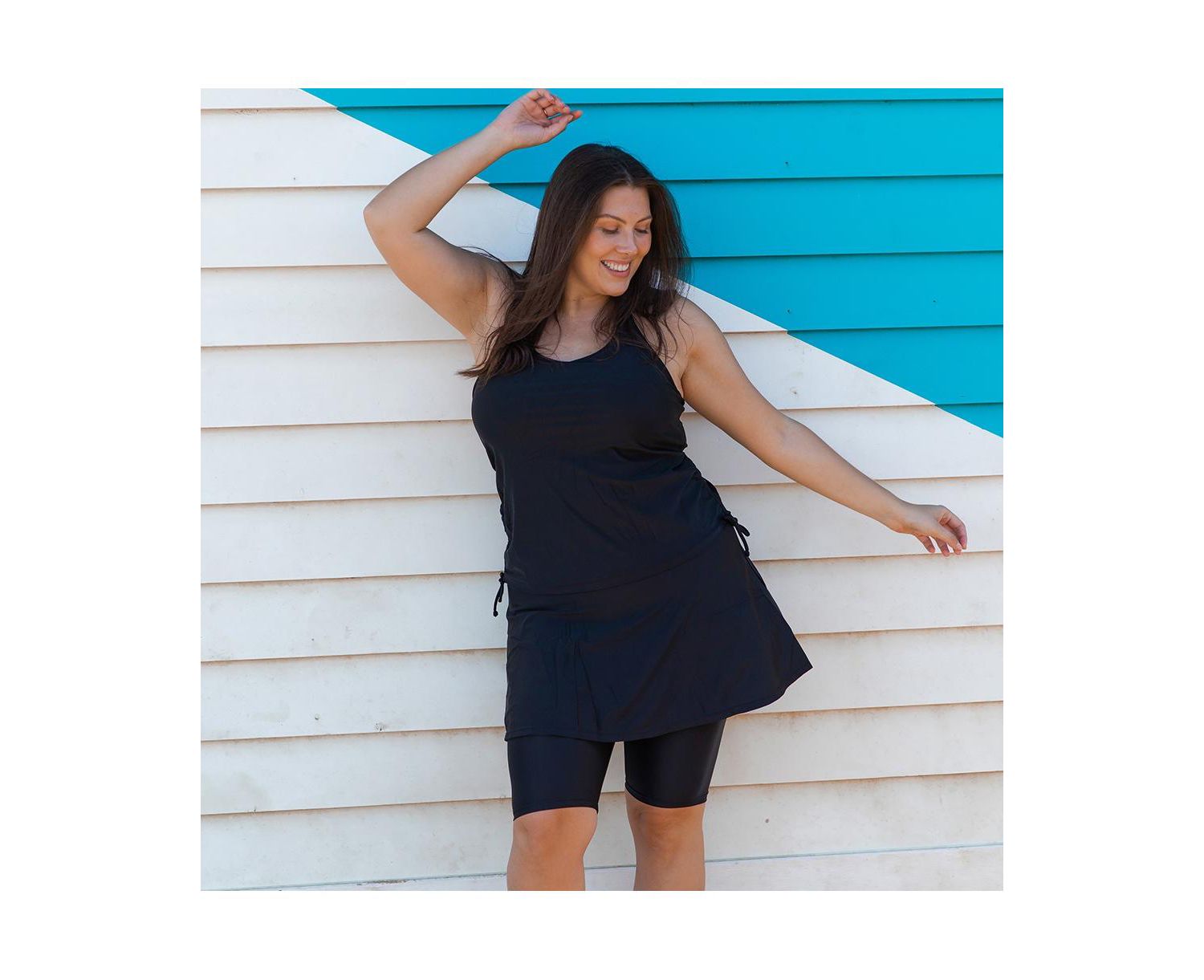 Plus Size Flared Mid-Thigh Swim Skirt With Bike Shorts