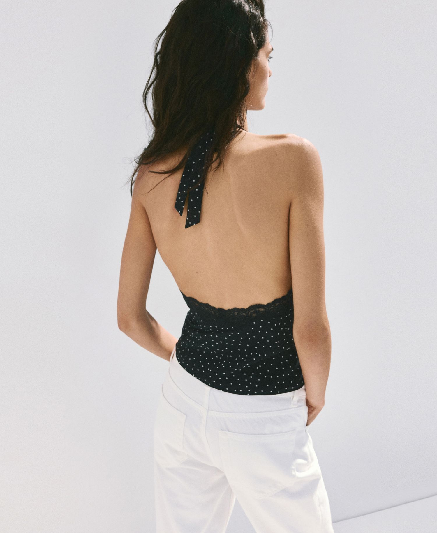 Women's Polka-Dot V-Neck Lace Crop Tank