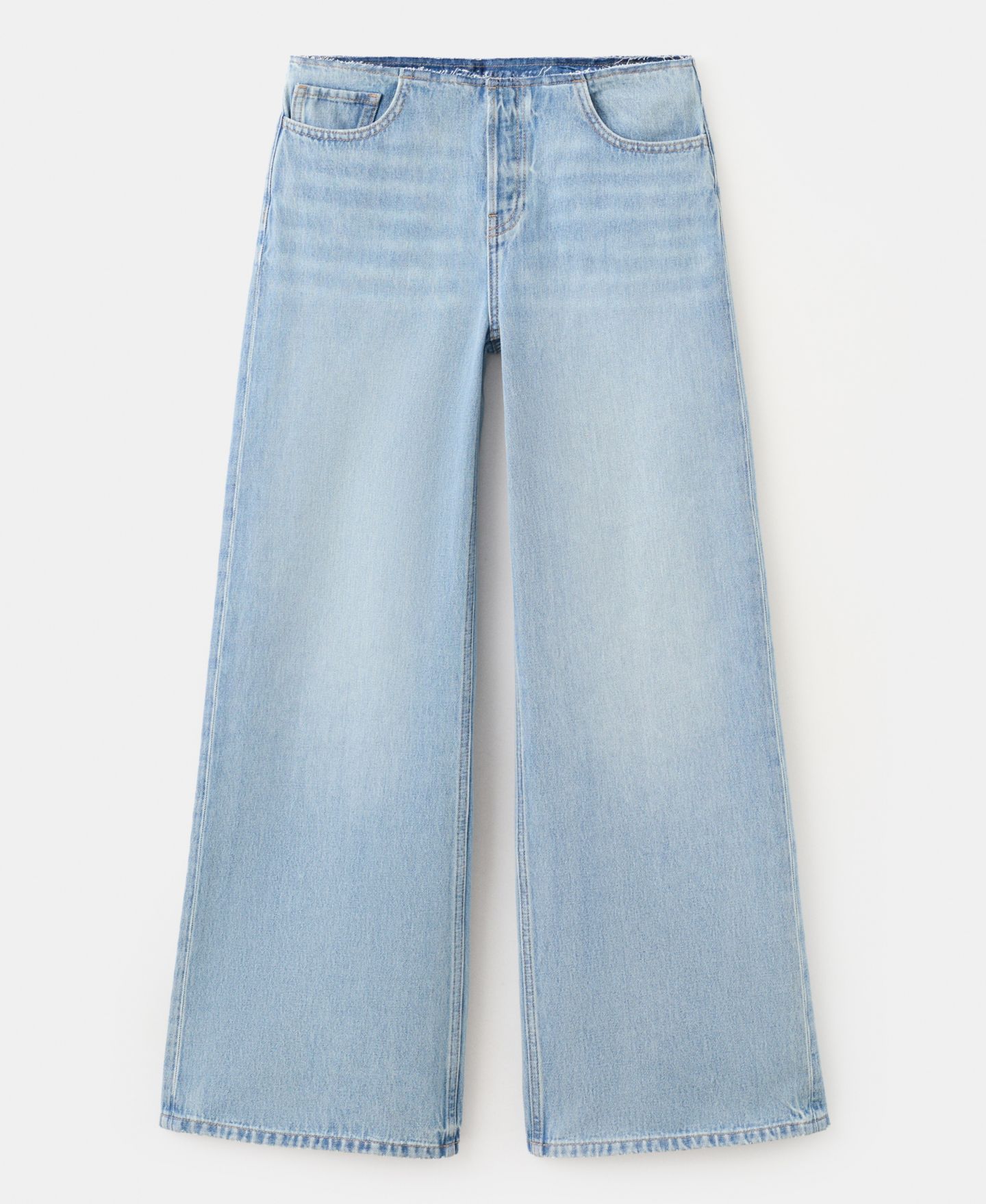 Женские джинсы Mango High-Waisted Wide-Leg Frayed-Waistband, цвет: Средний синий — фото 6
