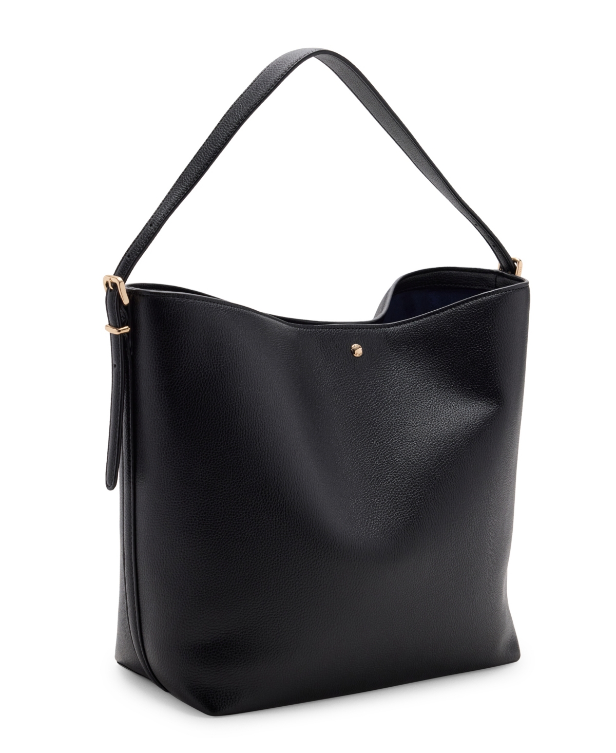 Mango Buckle Faux Leather Adjustable Bucket Bag - Black