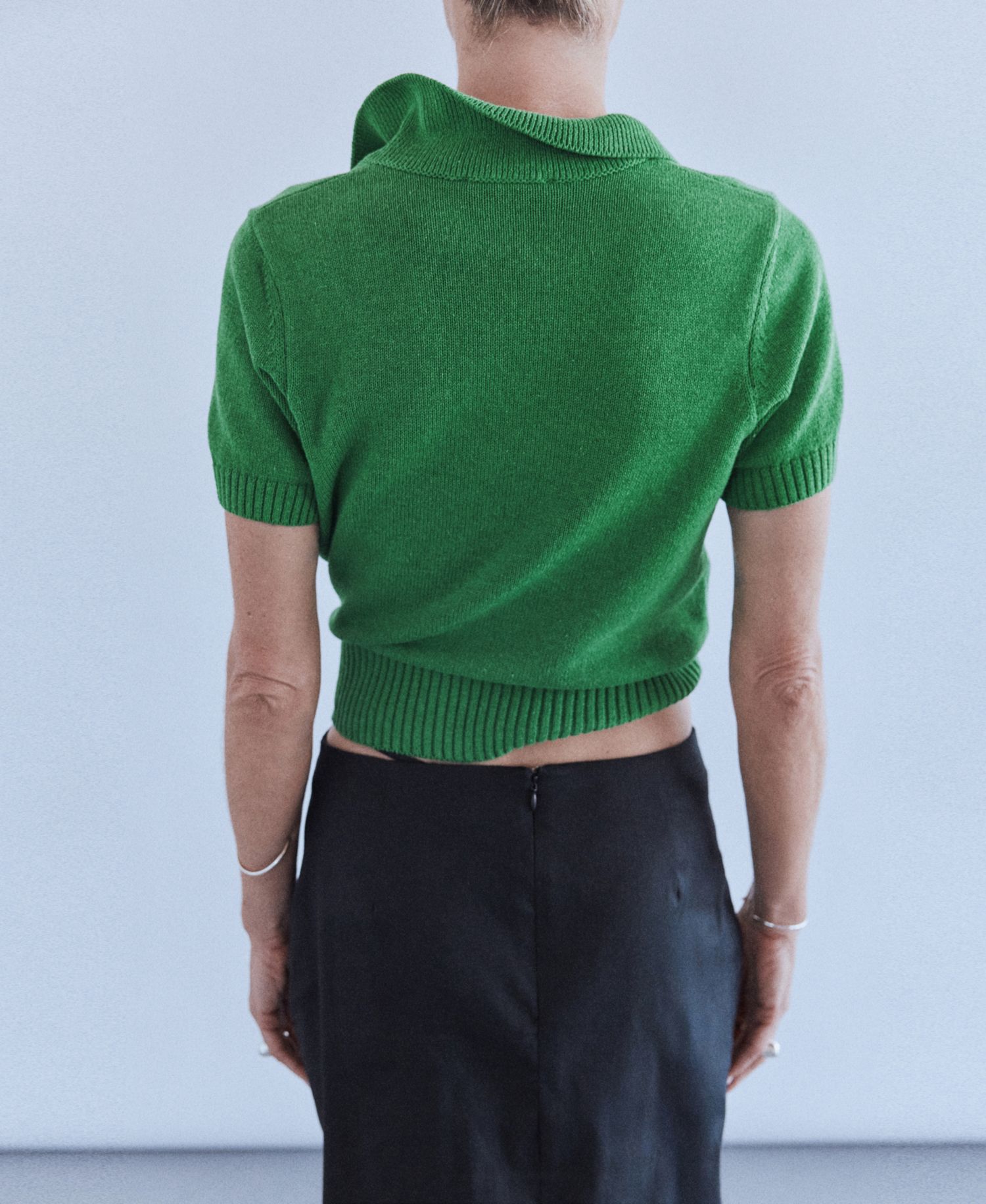 Women's Polo Cropped Short-Sleeve Sweater