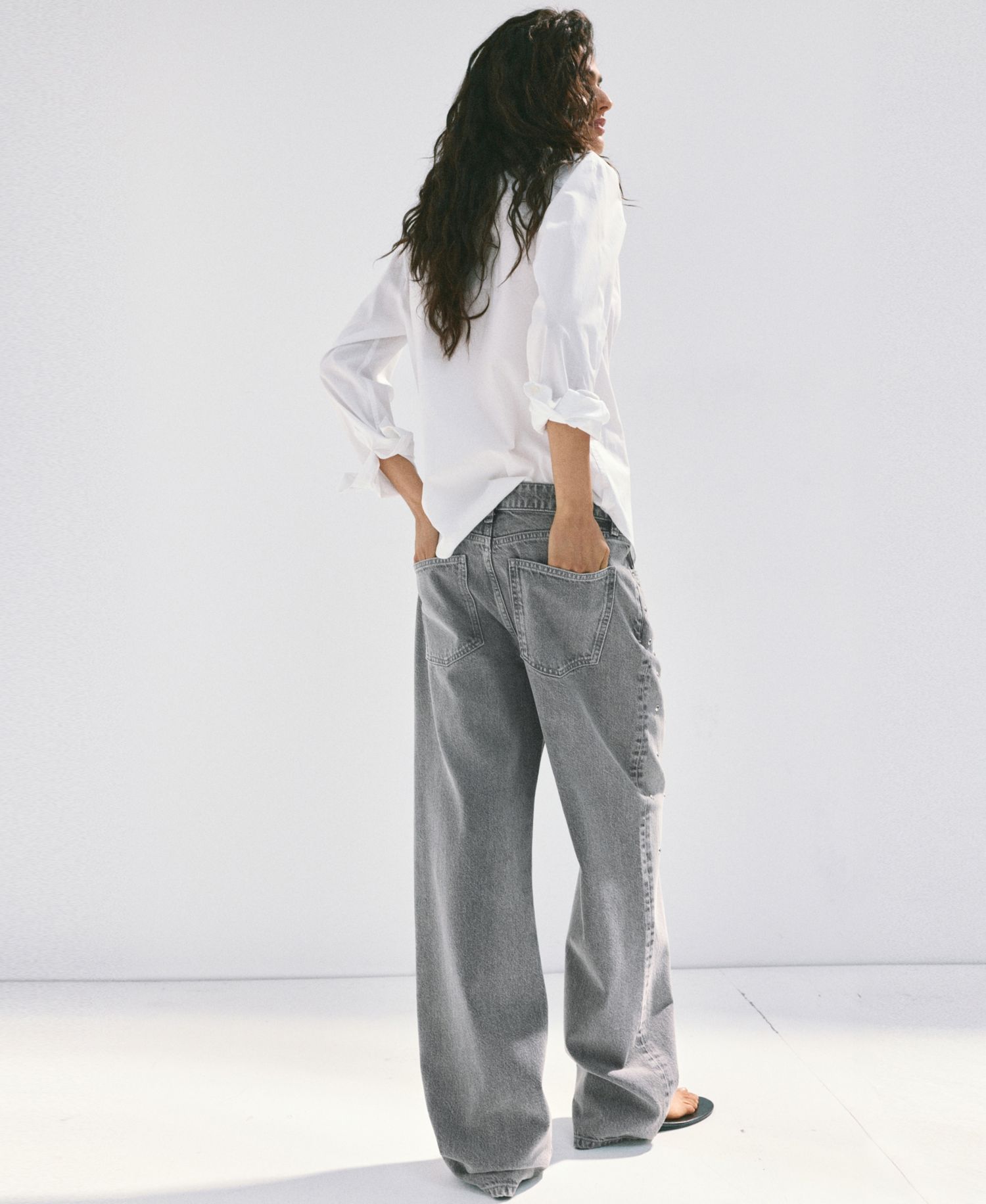 Women's Mid-Rise Wide-Leg Studded Jeans
