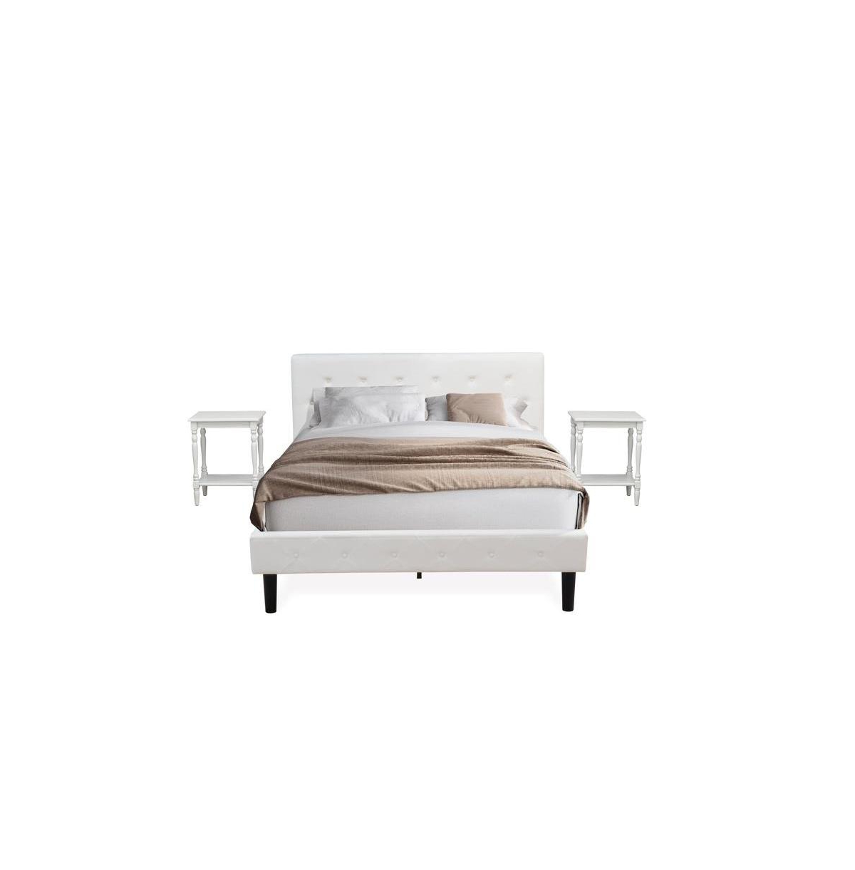 NL19Q-2BF14 Bedroom Set, White Velvet - 1 Queen Bed Linen White Velvet Fabric Headboard & 2 Night Stands - Urban Gray Finish Nightstand - 3 Piece