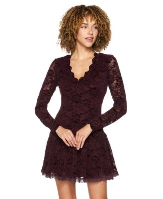 Juniors' A-Line Lace V-Neck Dress