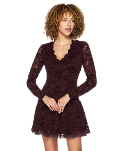 Женское платье Alex & Sophia Juniors' Burnout Lace V-Neck, цвет: Баклажановый