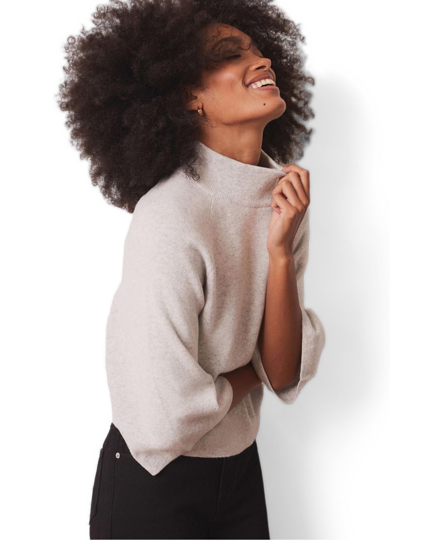 Women's Mock Neck 3/4-Sleeve Bell Sleeve Cotton-Blend Top