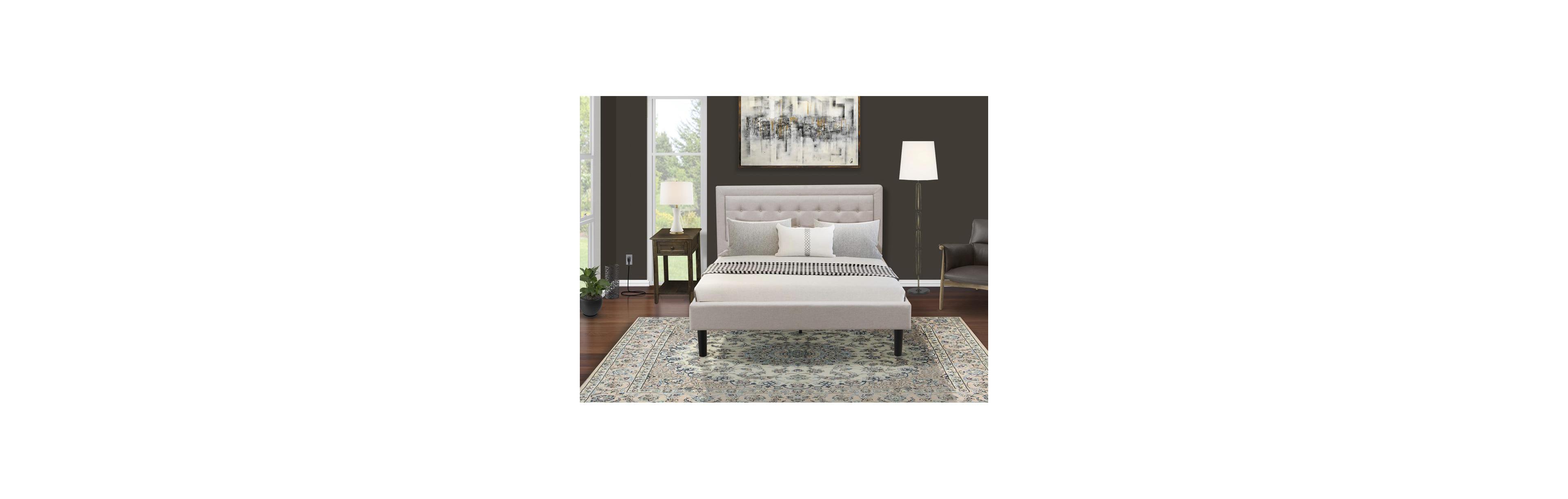 East West Furniture FN08Q-1DE07 2-Piece Platform Bedroom Furniture Set with 1 Modern Bed and a Mid Century Nightstand