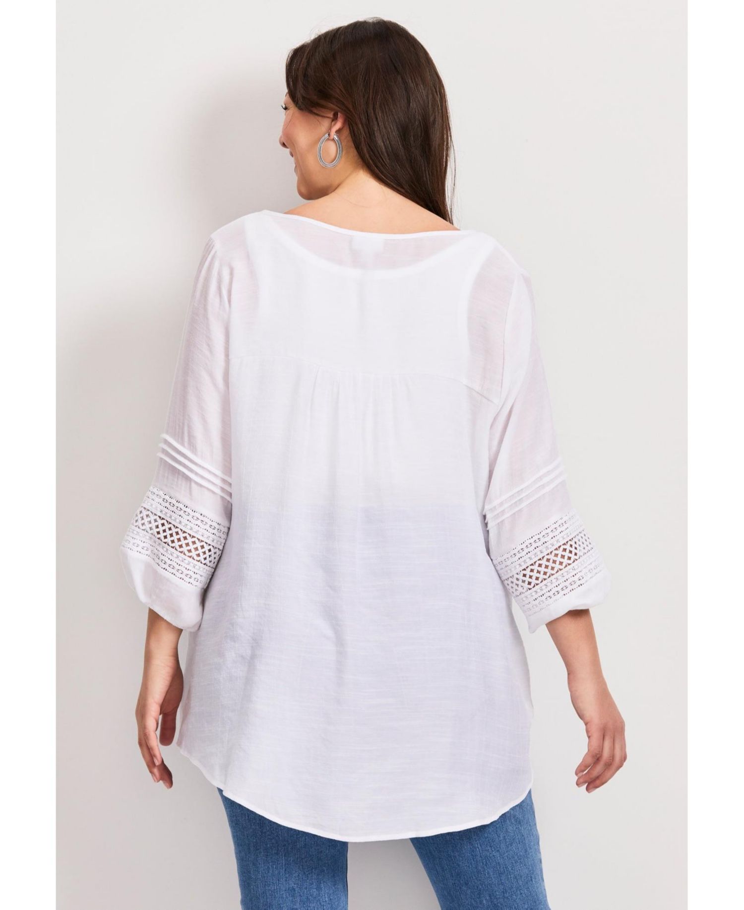 Women's Plus Size Pintuck Lace Peasant Top