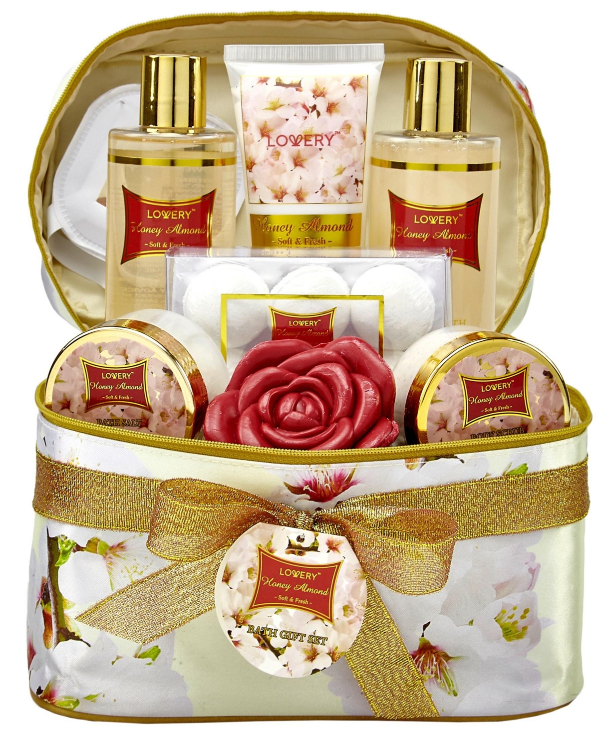 Lovery Honey Almond Bath Gift Spa Set, 14 Piece Body Care Gift Set