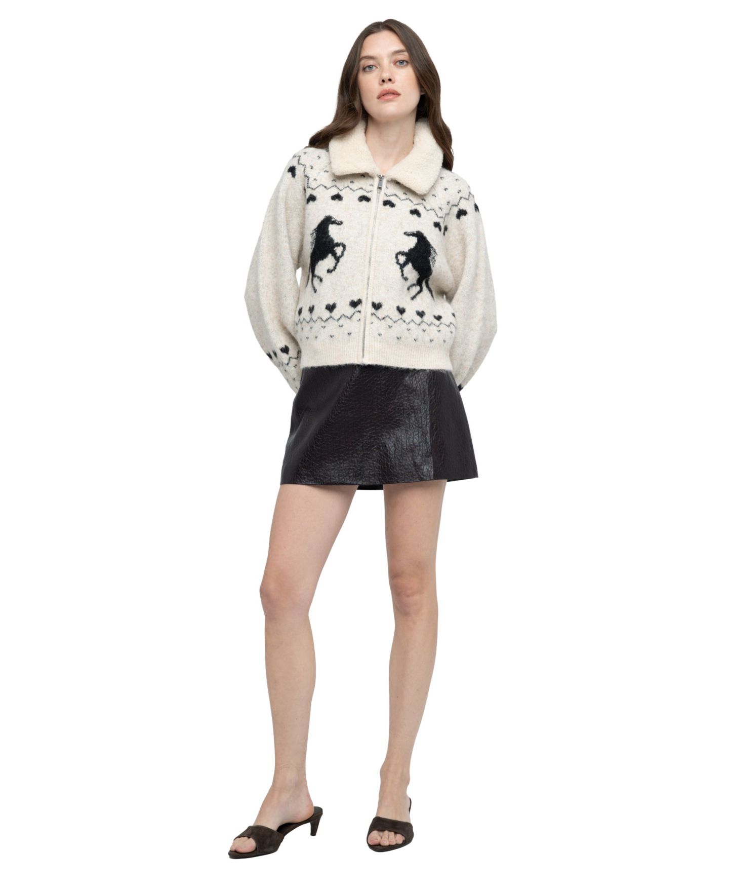 Женский кардиган Blank NYC Flying Solo Fair Isle Full-Zip Faux-Fur Collar, цвет: Кремовый комбинированный — фото 2