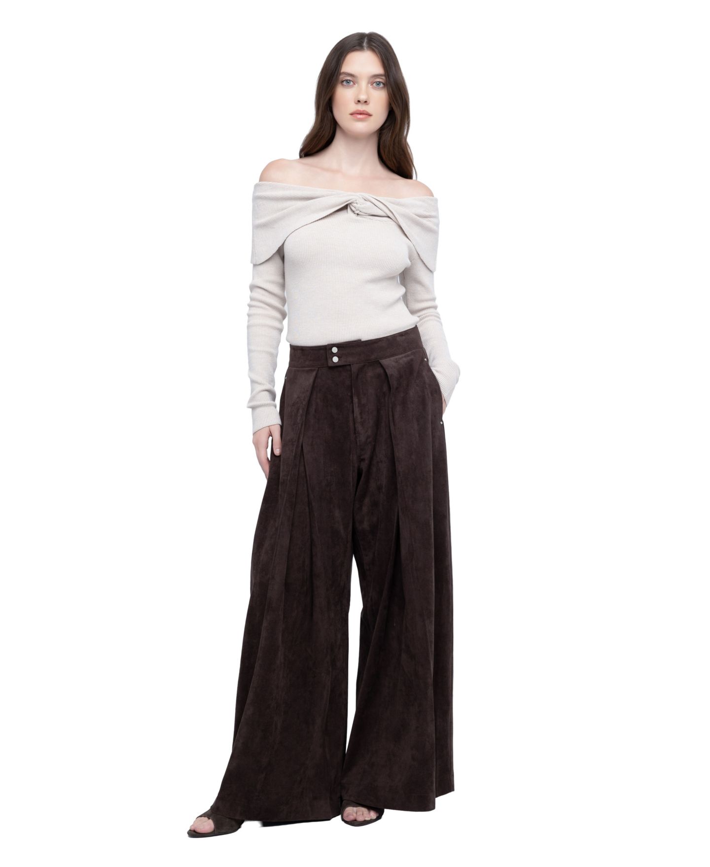 Женские брюки Blank NYC Wide-Leg Pleated, цвет: Коричневый — фото 2
