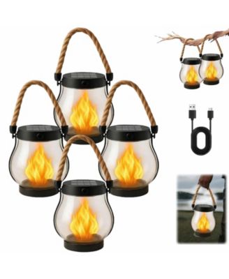 Solar Lantern Outdoor Lights Large Waterproof Flickering Flame Solar Lantern for Yard Garden Patio Hanging Tabletop Decor (4 Pieces )
