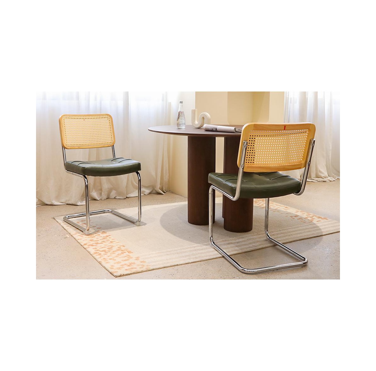 Flynama Set of 2 Faux Leather Rattan Cantilever Dining Chairs, Chrome Tubular Steel Breuer Frame Stackable Side Chairs