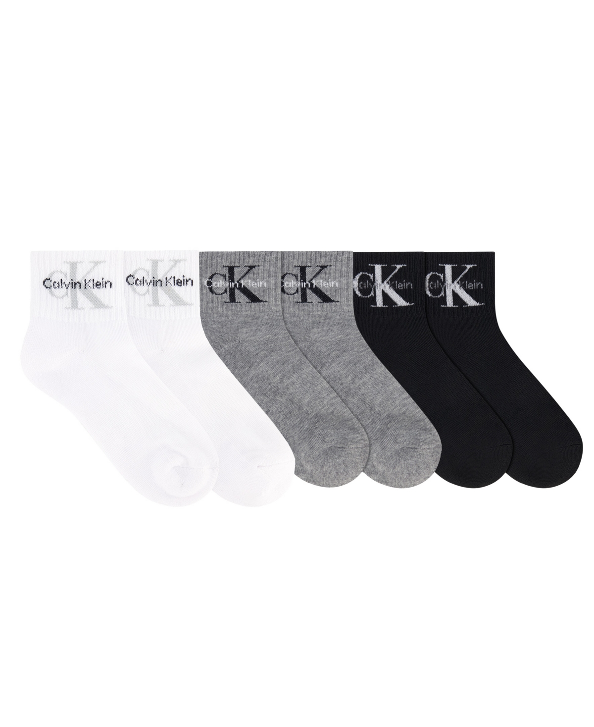 Calvin Klein Women's Monologo Arch Support Athletic 1/2 Terry Ankle Socks, 6-Pack - White Assorted