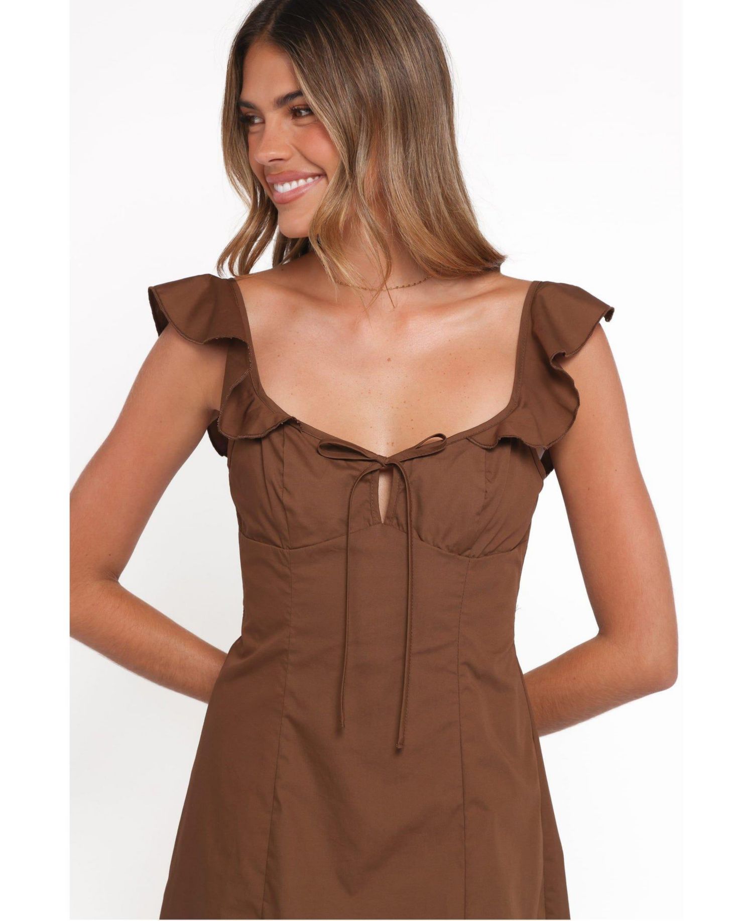 Women's Lacey Square Neck Ruffle A-Line Mini Dress