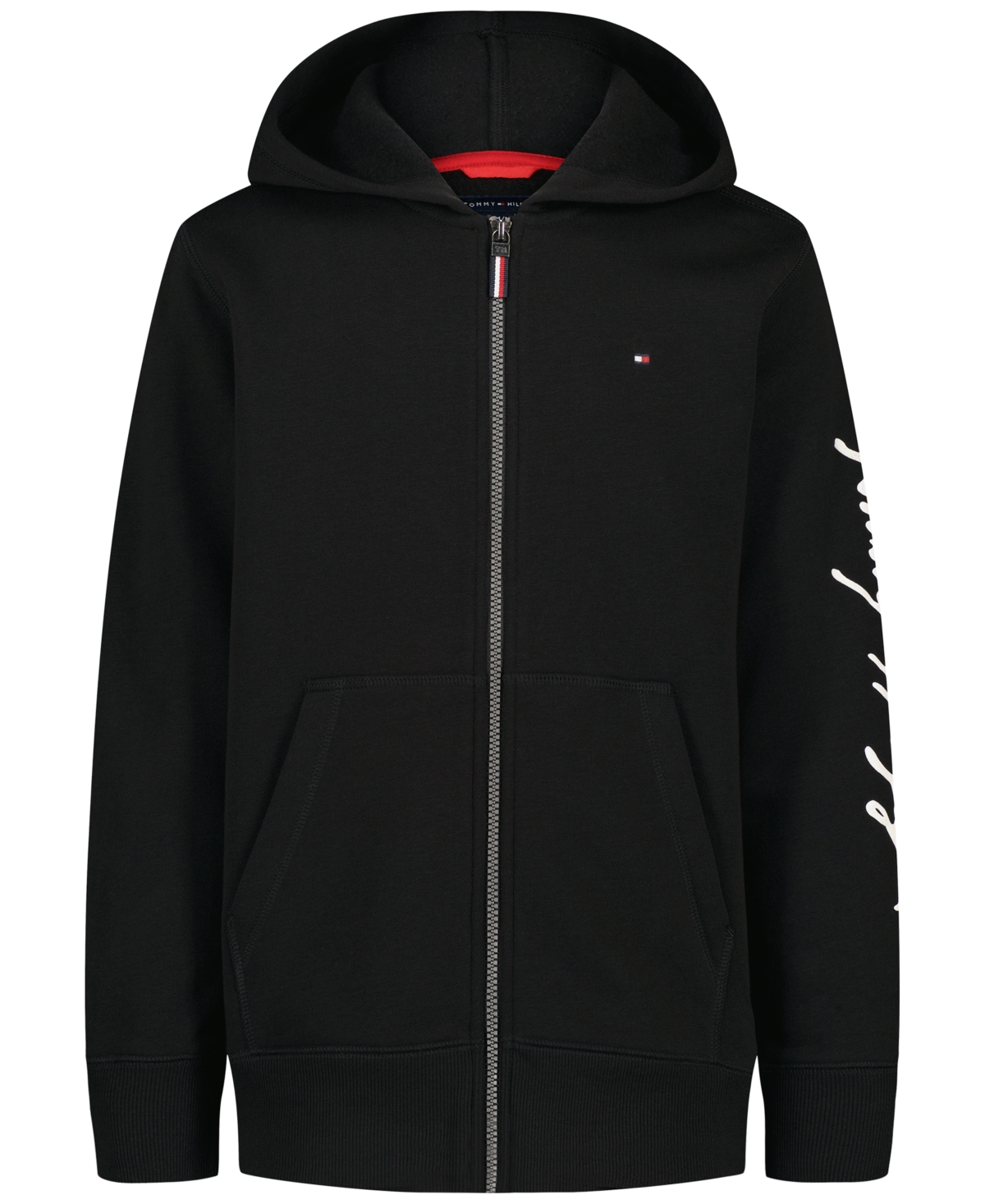 Tommy Hilfiger Boys' 8-20 Signature Full Zip Kangaroo-Pocket Cotton-Polyester Blend Zip Hoodie - Black