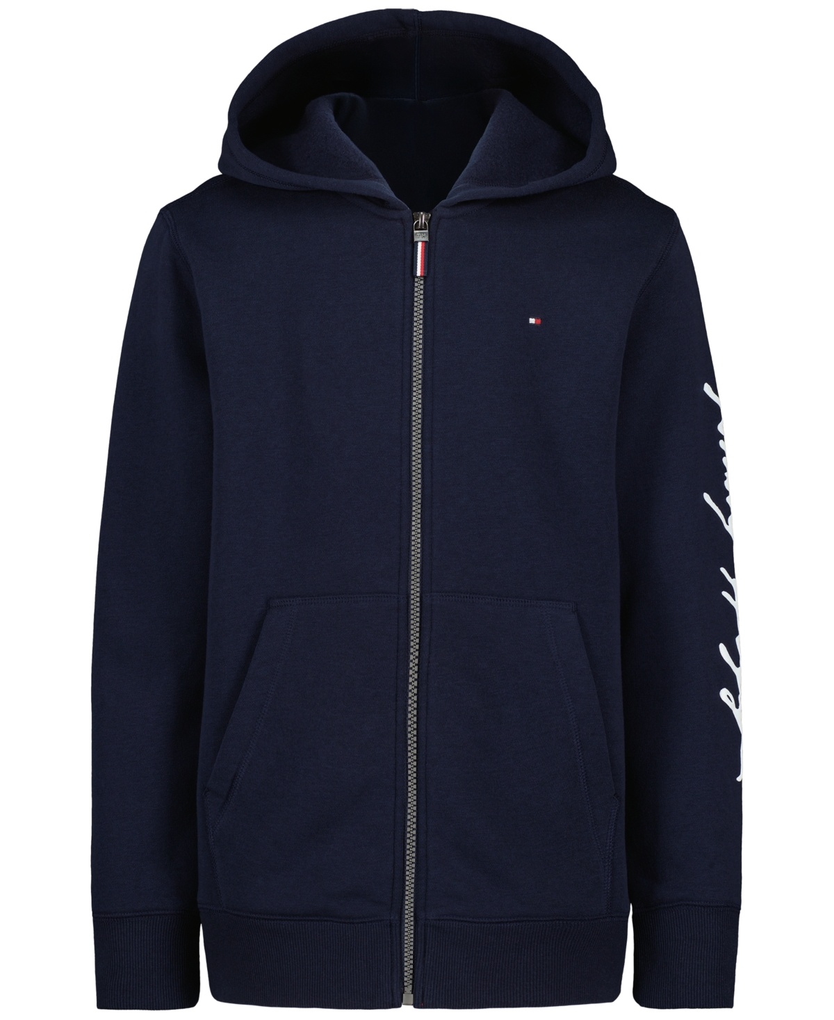 Tommy Hilfiger Boys' 8-20 Signature Full Zip Kangaroo-Pocket Cotton-Polyester Blend Zip Hoodie - Navy Blazer
