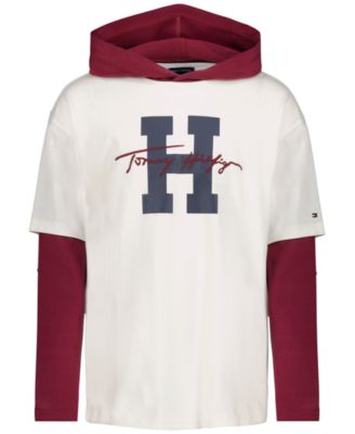 Boys' 4-20 H Script Hooded Doubler Long-Sleeve Drop-Shoulder T-Shirt