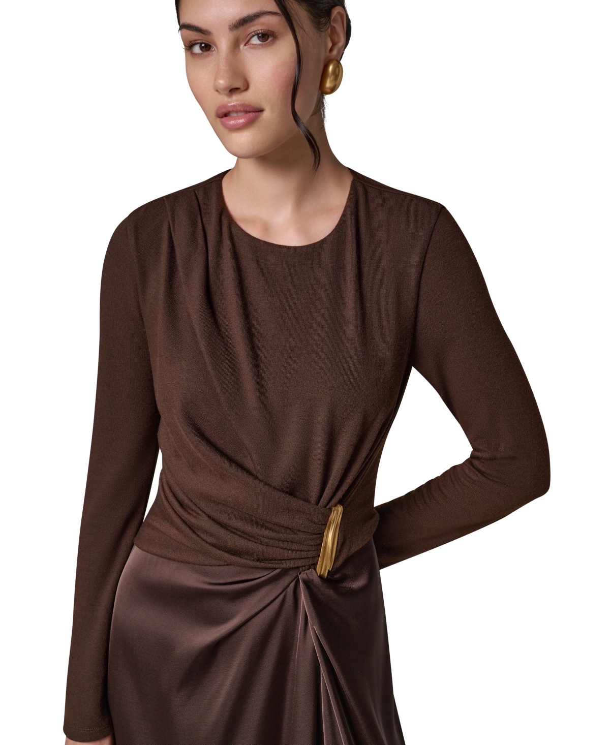 Donna Karan New York Women's L/S Whwre @ Waist Long-Sleeve Fit-and-Flare Midi Dress