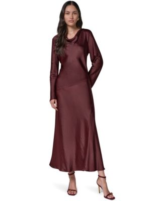 Women's Satin Cowl Neck A-Line Dress