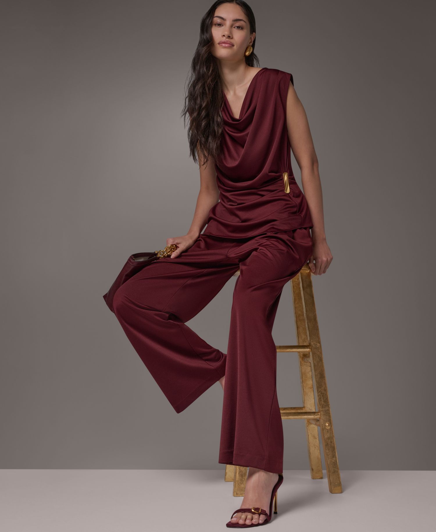 Women's Cowl Neck Draped Sleeveless Blouse