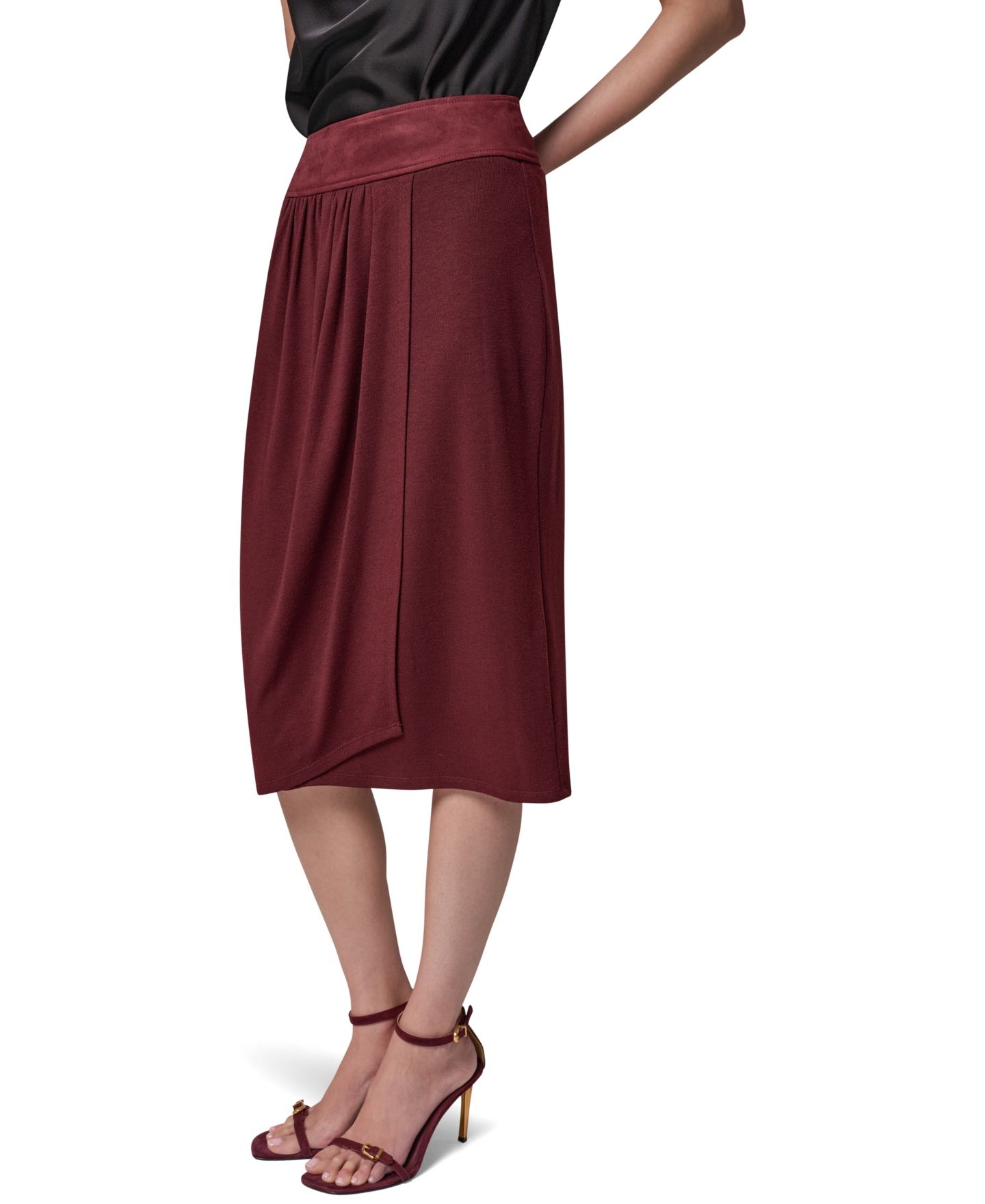Женская юбка Donna Karan New York High-Waisted Midi Wrap, цвет: Чёрный вишнёвый — фото 6