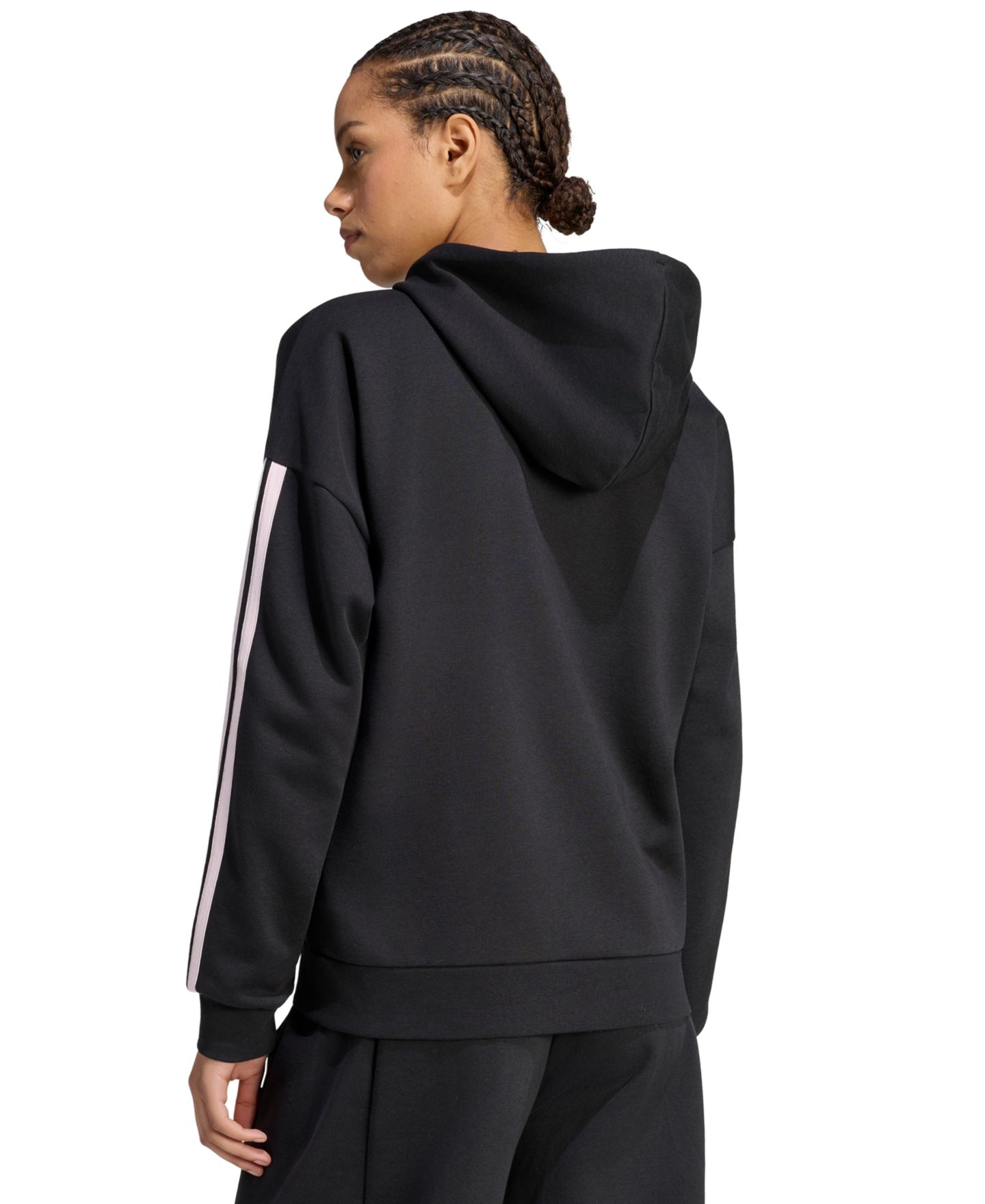 Женское худи adidas 3-Stripe Fleece Full-Zip, цвет: Чёрный / Прозрачный розовый — фото 6