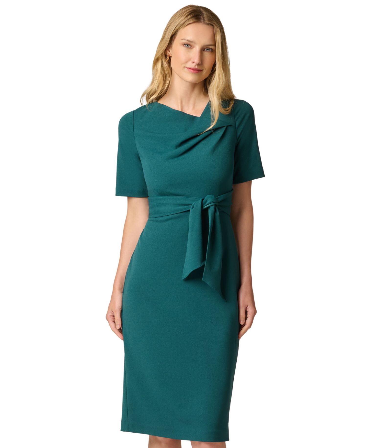 Women's Tie-Waist Short-Sleeve Sheath Dress