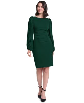 Petite Pleated Sleeve Side Tuck Dress