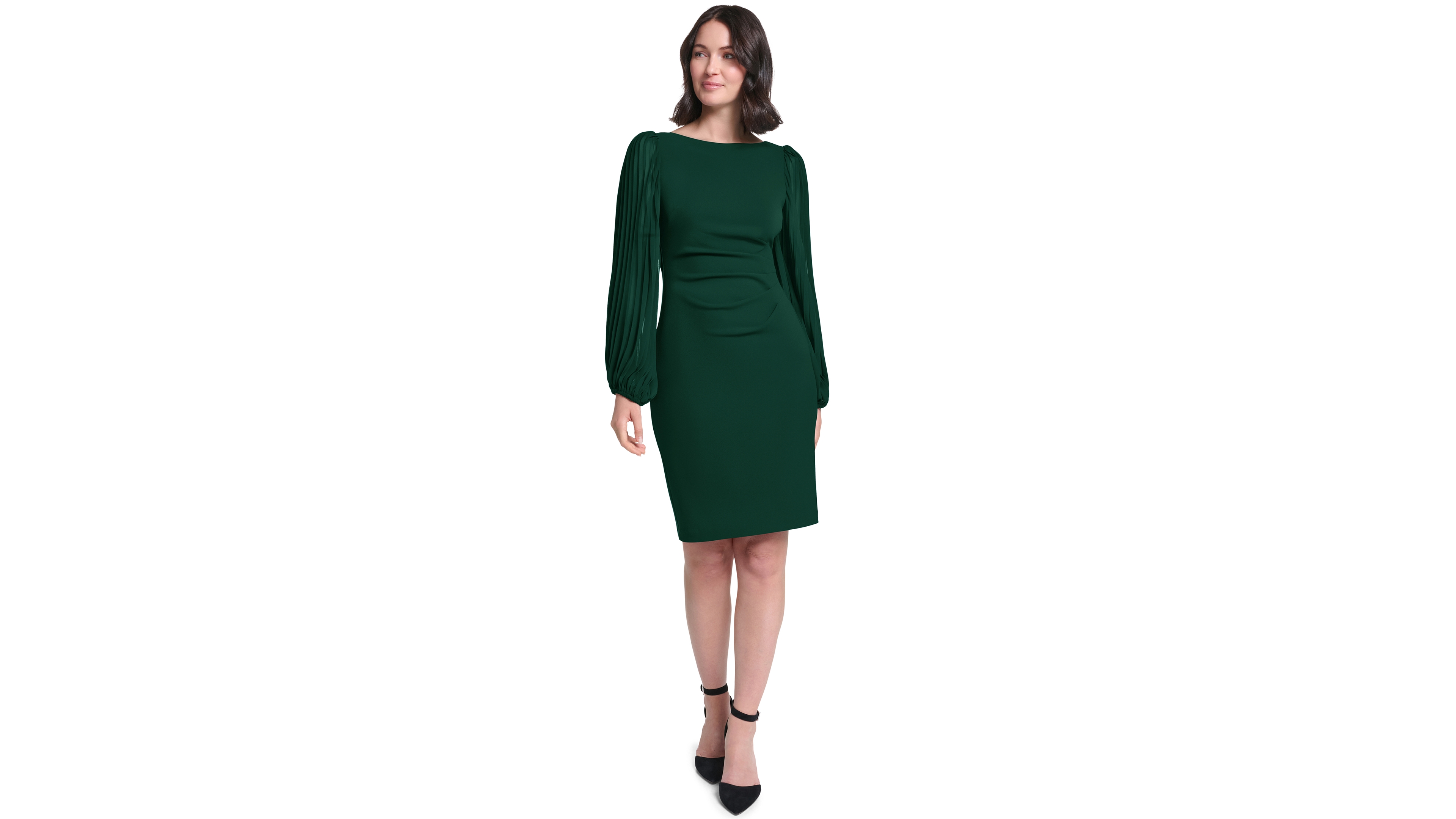 Jessica Howard Petite Pleated Sleeve Side Tuck Dress
