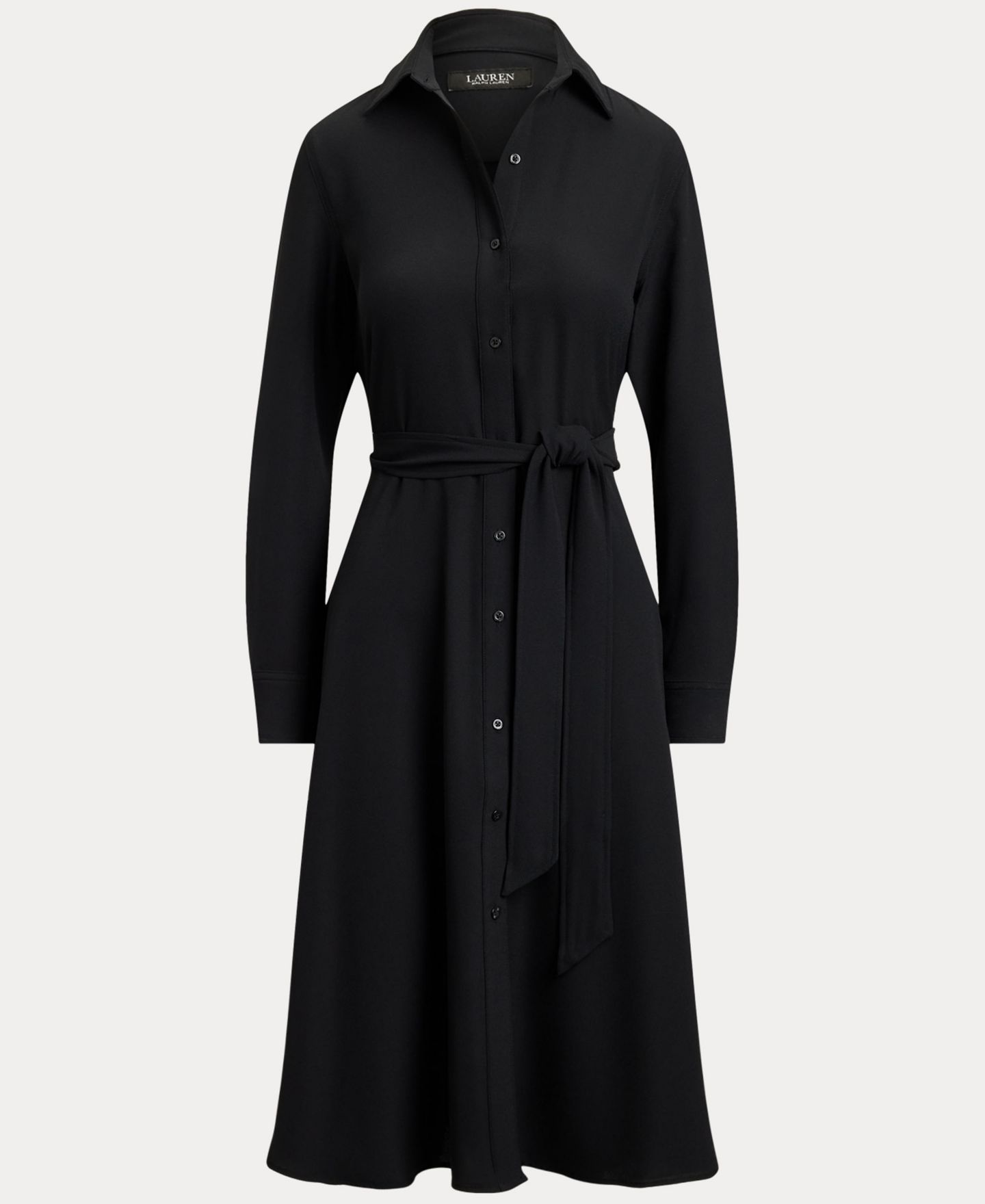 Женское платье Lauren Ralph Lauren Belted A-Line Midi Shirt Dress, цвет: Чёрный — фото 6