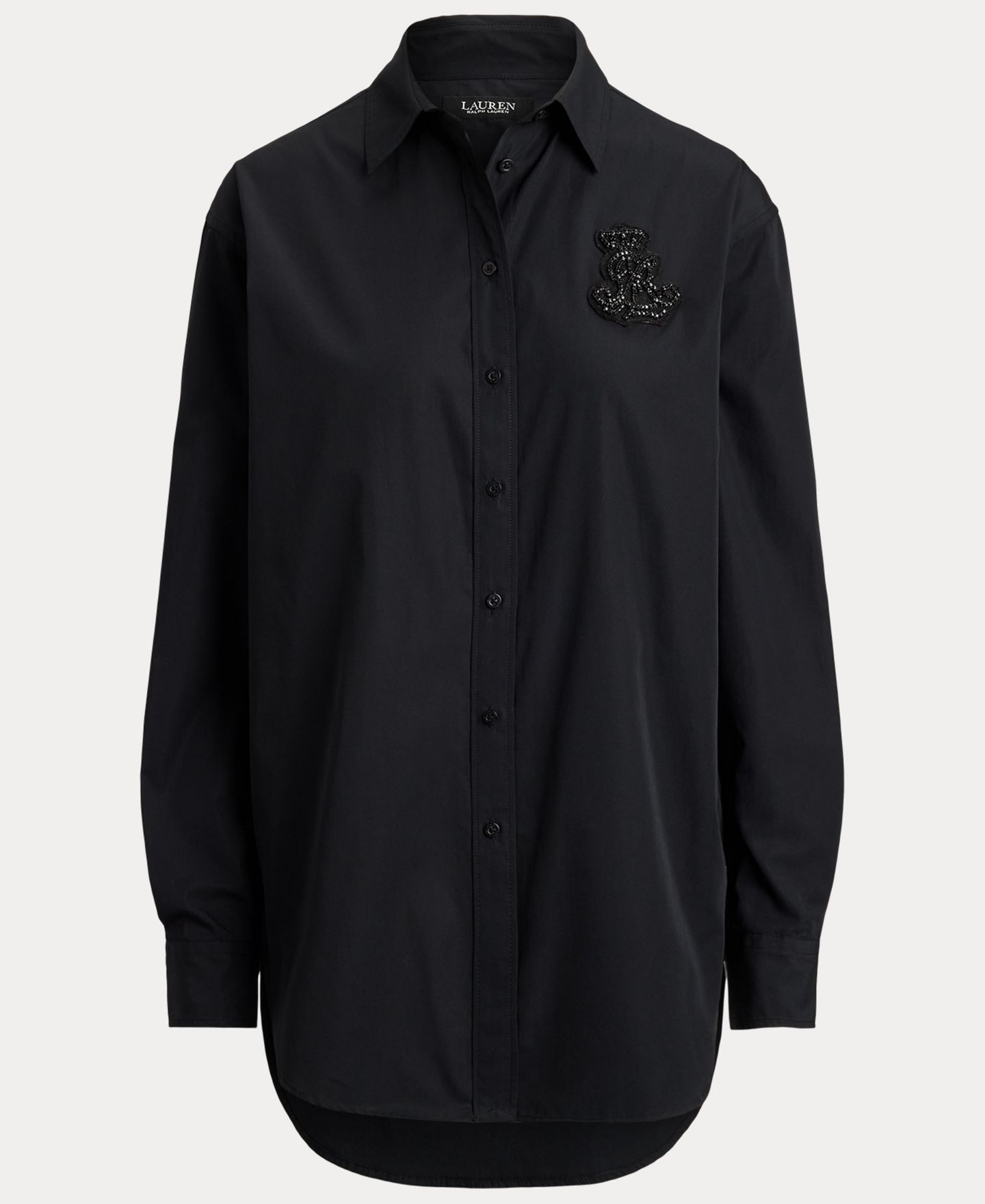 Женская рубашка Lauren Ralph Lauren Petite Long-Sleeve Relaxed-Fit Rhinestone-Embellished Button-Up, цвет: Чёрный — фото 5