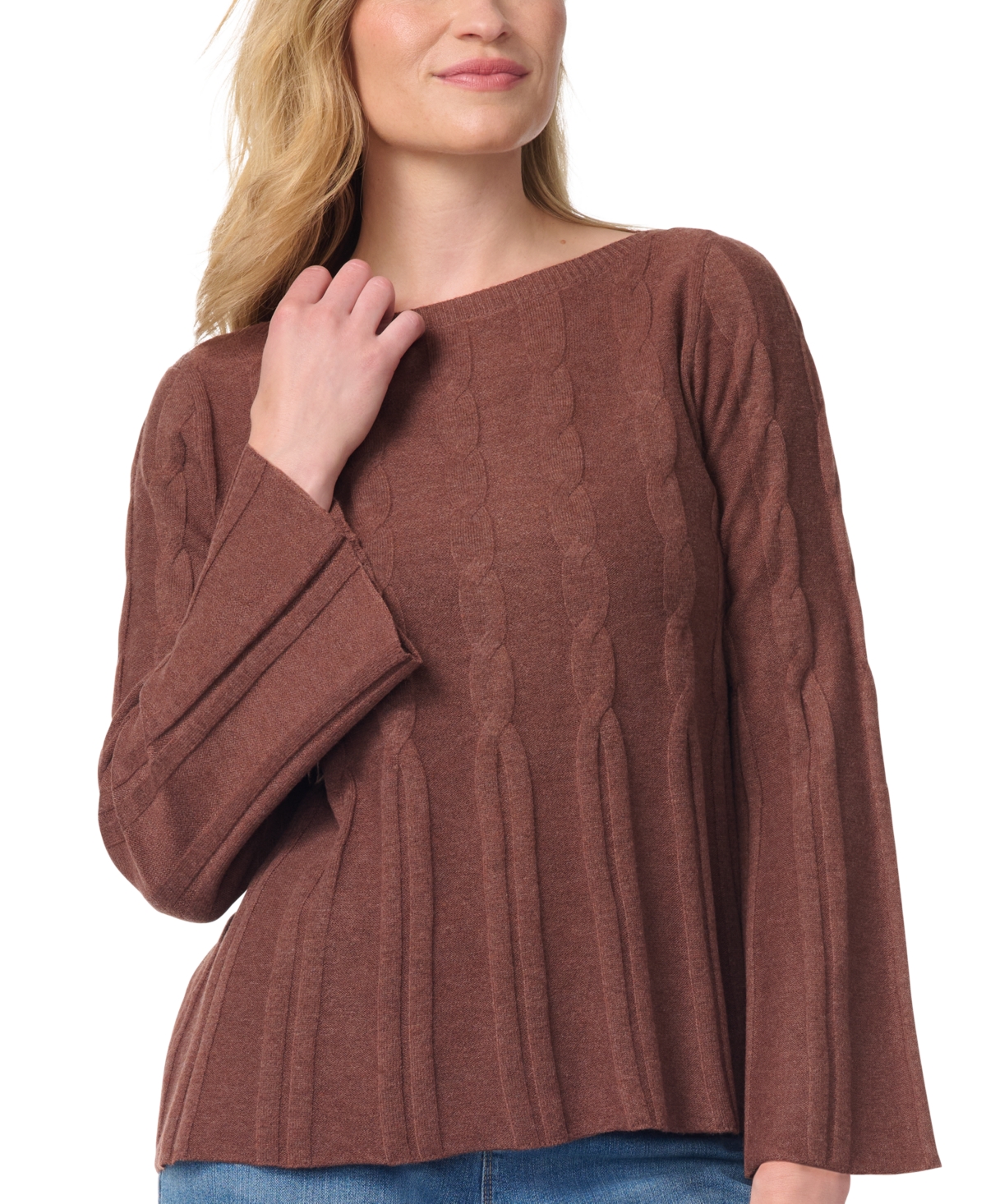 Gloria Vanderbilt Women's Maren Cable-Knit Boat Neck Bell Sleeve Sweater