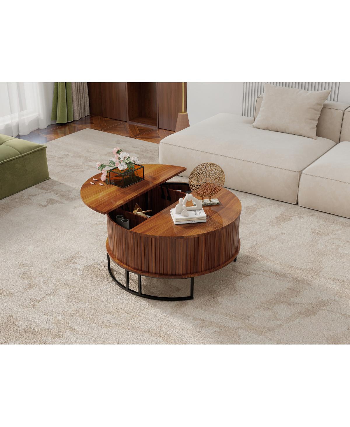 Streamdale Furniture 31.5" Round Fluted Lift-Top Coffee Table with Storage