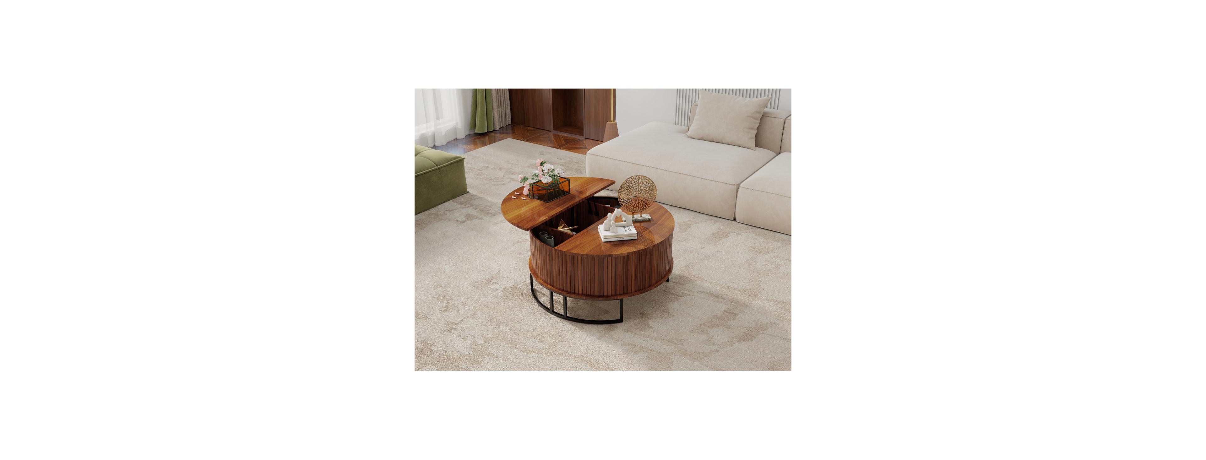 Streamdale Furniture 31.5" Round Fluted Lift-Top Coffee Table with Storage