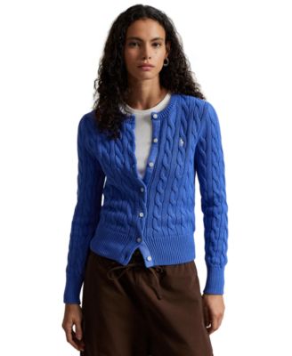 Women's Cable-Knit Cotton Crewneck Cardigan Sweater