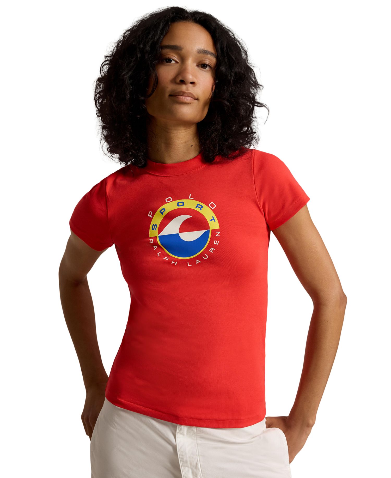 Women's Wave Crewneck Logo Rib Knit T-Shirt
