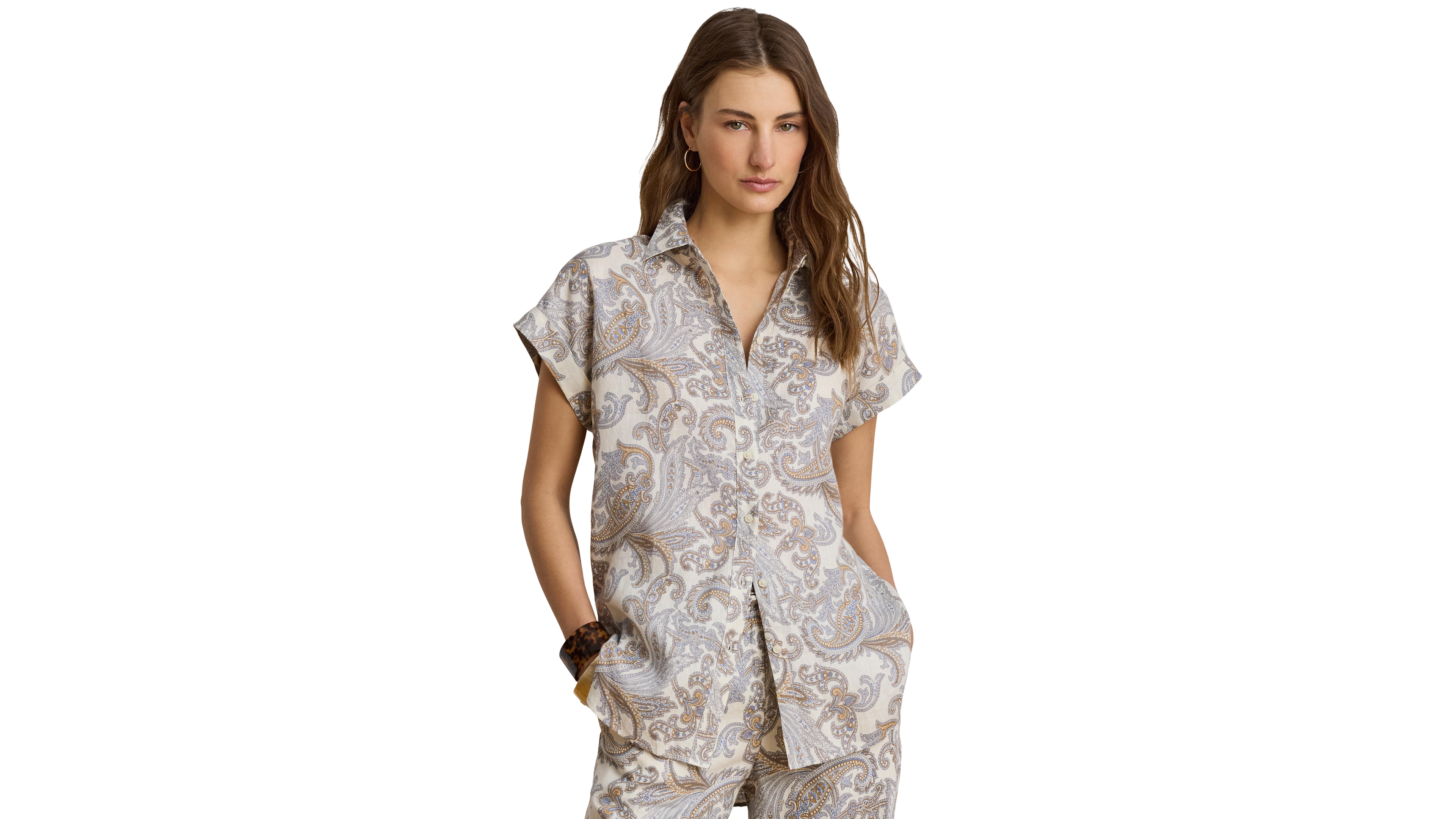 Lauren Ralph Petite Paisley Short-Sleeve Shirt