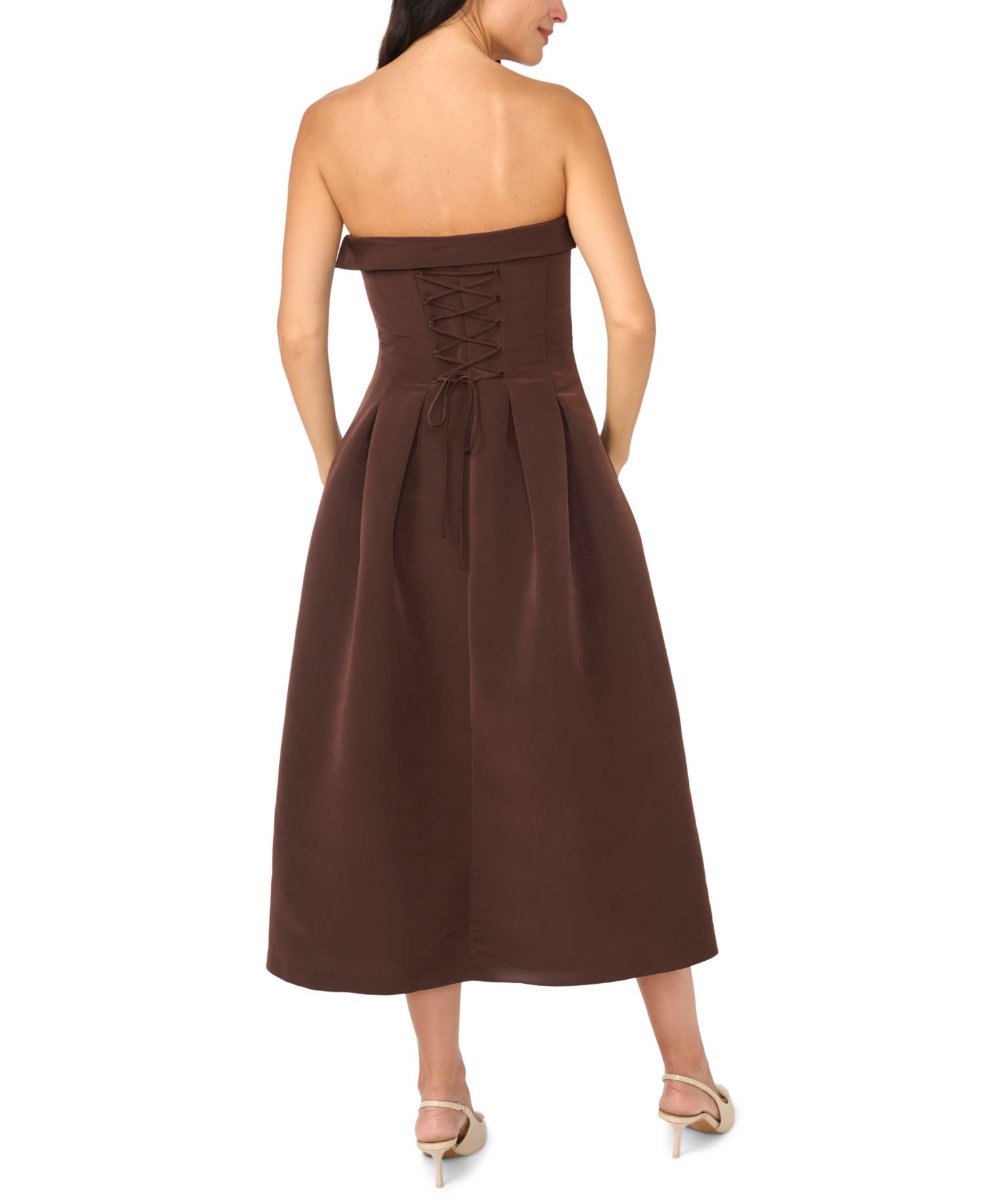 Women's Fit & Flare Pleated Strapless Midi Dress